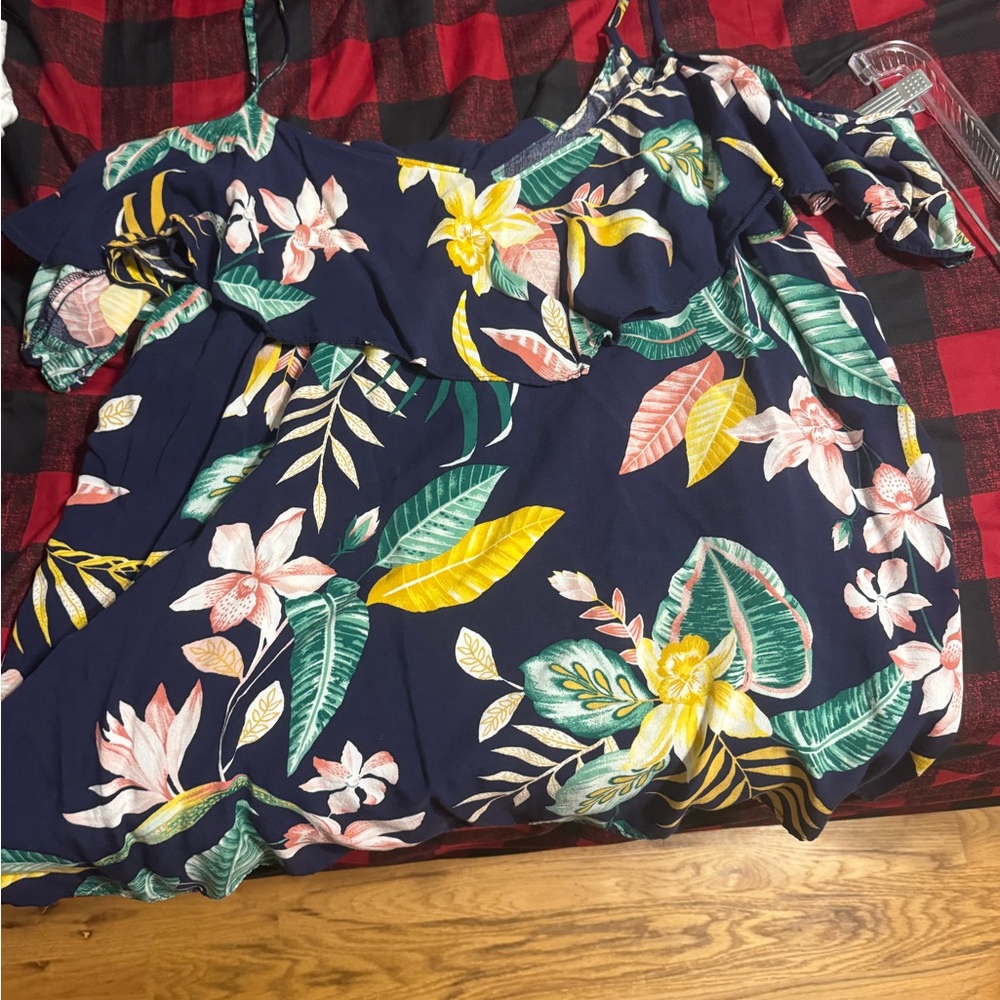Old Navy Floral Ruffle Top - Navy and Multicolor